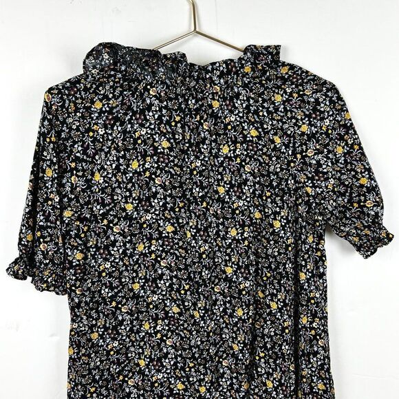 Madewell Ruffle Button Front Trapeze Folkmagic Black Floral Print Dress NA260 - Picture 11 of 13
